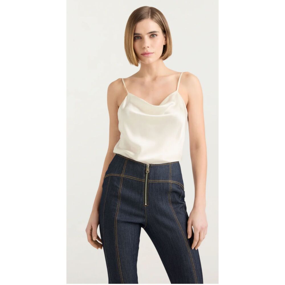 Cinq a Sept Cowl Neck Silk Camisole Blouse M Minimalist Basic Dressy Cream Marta